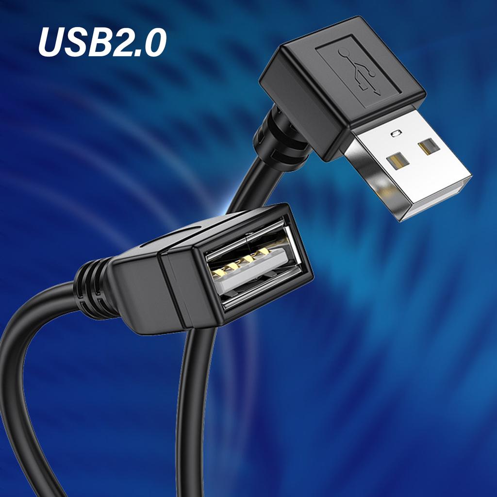 Кабель USB A «папа-мама» вправо/влево/вверх и вниз, удлинитель USB2.0 для легкого доступа, черный