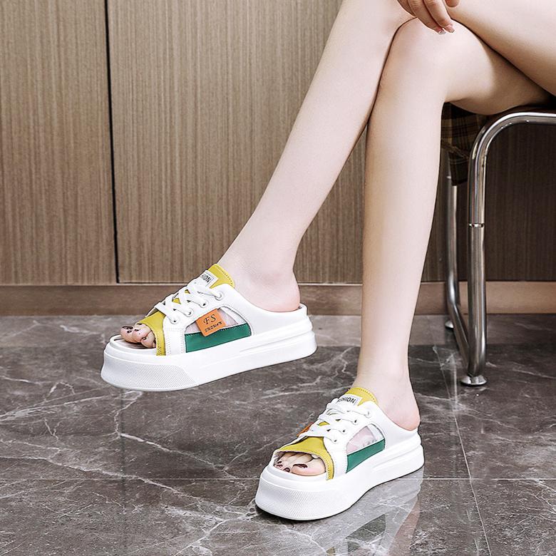 Новые летние сетчатые полуприцепы, модные полые дышащие повседневные тапочки на толстой подошве, сандалии, обувь для доски