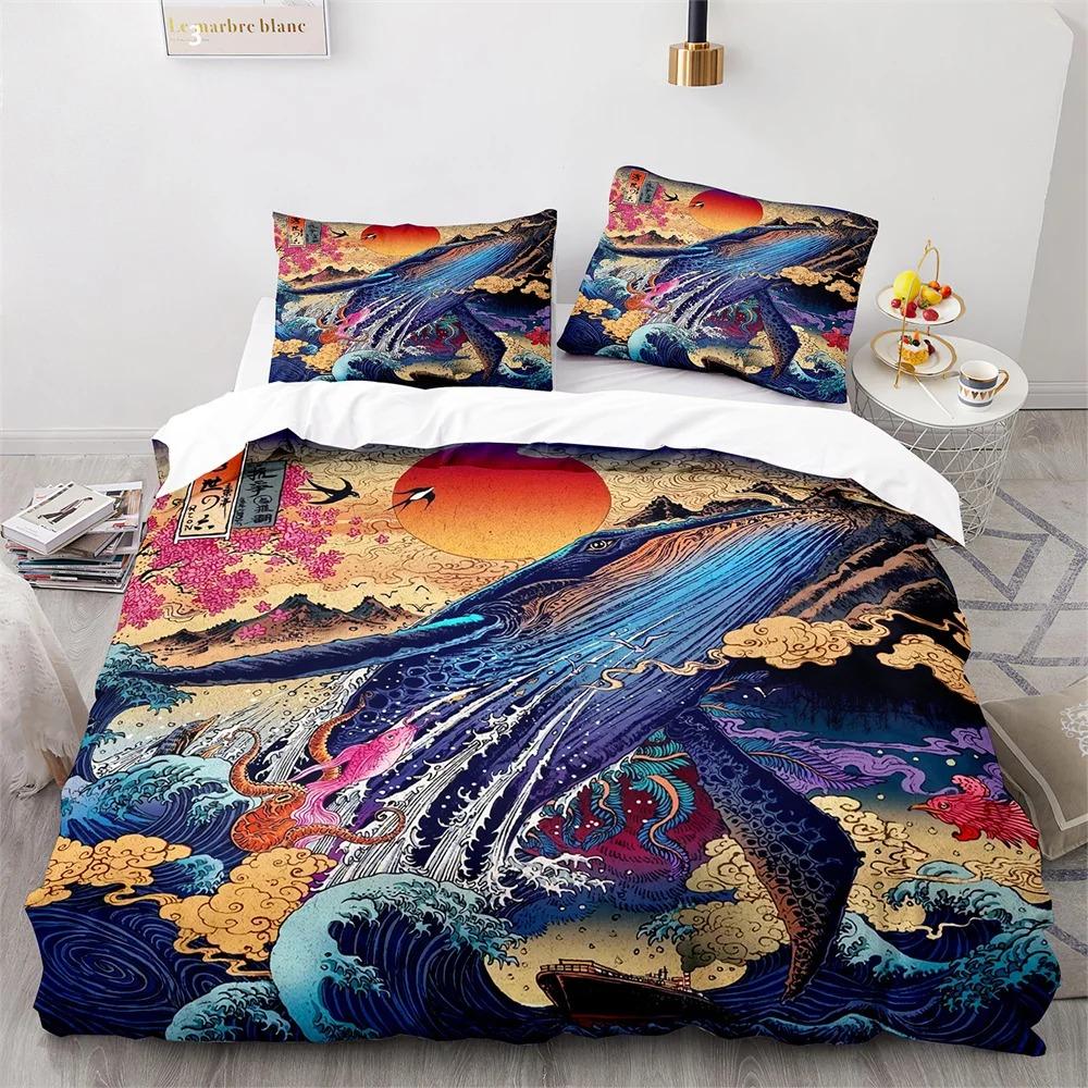 Ukiyo-Eduvet Cover Set Japanese Style Bedding Set Polyester Comforter King Queen Size Quilt Cover Set For Kids Boys Girls