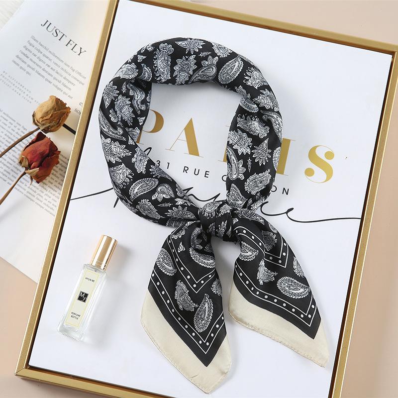 Luxury Spring New Imitated Silk Scarf Women Fashion 70cm Print Square Scarf Soft Satin Headband Shawl Wrap Hijab Foulard Ribbon