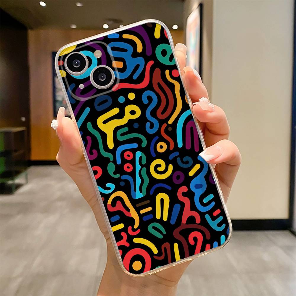 Красочная Граффити Линии Чехол Для Телефона Для iPhone 17 16e 16 15 14 13 12 11mini Pro Max X XR XSMAX 8 7 Air Plus Мягкий Чехол
