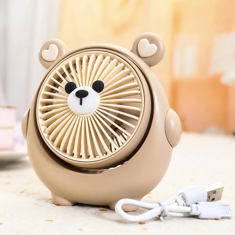 Мультяшный Медведь Маленький Вентилятор USB Зарядка Сильный Ветер Ручной Мини Портативный Удобный Студенческий Стол Детский Сильный Ветер