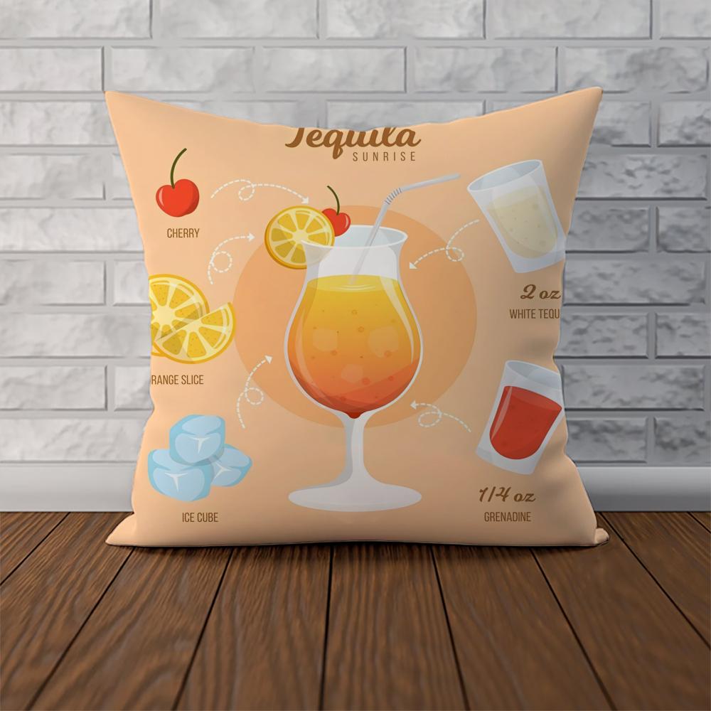 Tequila Sunrise CCocktail Pillow Case For Car Sofa Decorative Home Doublesided Print Plush Square Throw Pillow Cushion Cover