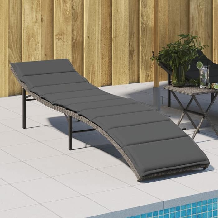 VidaXL Chaise longue avec coussin gris 55x199x50 cm résine tressée, lit de bronzage, chaise longue inclinable, lit de jour 368247