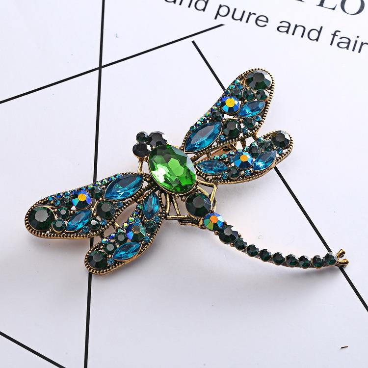 Vintage Corsage Pin Big Dragonfly Brooch Silk Scarf Buckle Diamond Animal Brooch