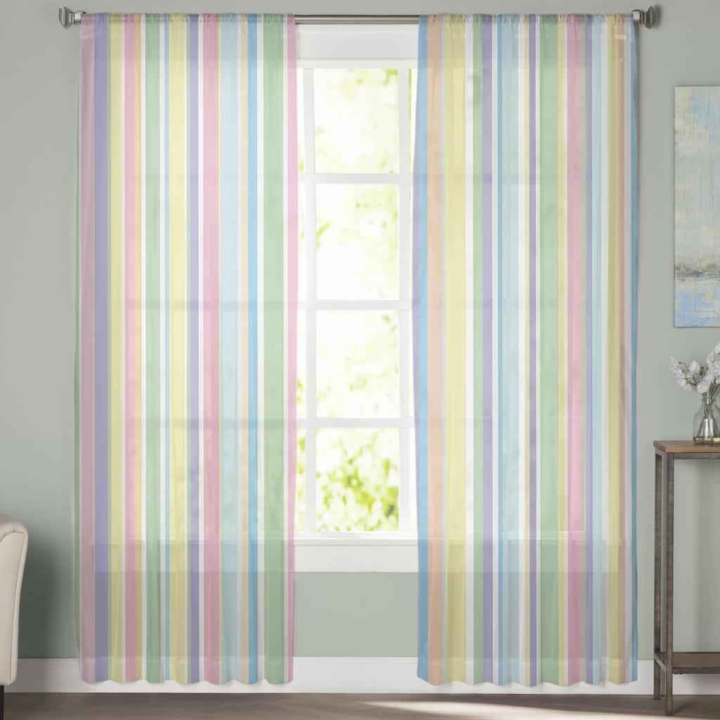 Color Vertical Stripes Modern Tulle Curtains For Living Room Bedroom Home Kitchen Window Sheer Curtains