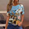 Женская плиссированная футболка с круглым вырезом и цветочным принтом, короткий рукав, топ с разрезом по низу