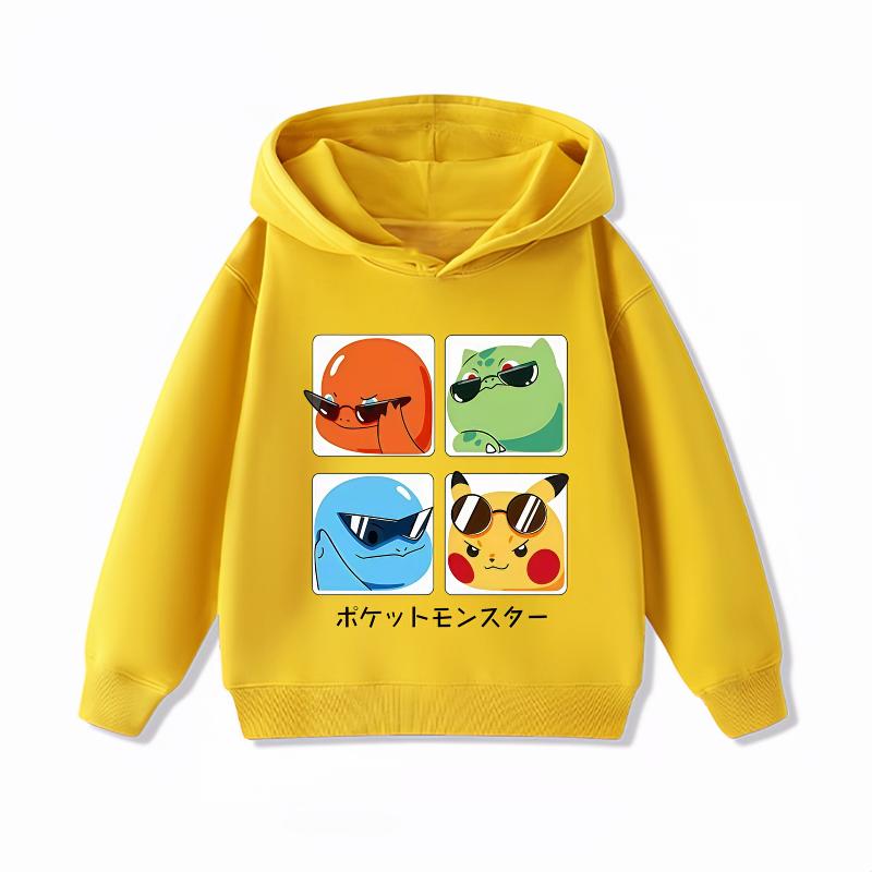 New Stylish Anime Cartoon Pikachu Print Kids Hoodie, Soft Warm Hooded Pullover, Daily Casual Tops for Autumn & Winter