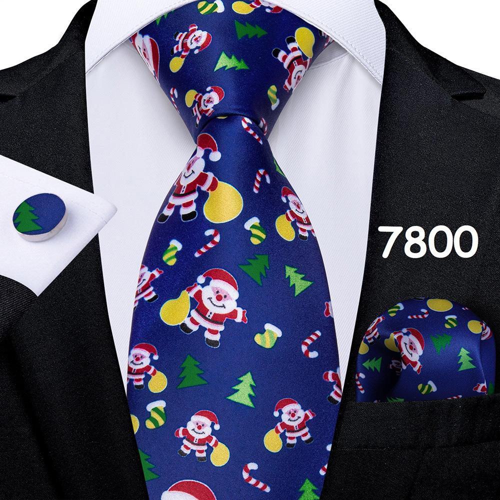 Mens Christmas Tie Set Red Blue Green 8cm Wide Silk Neck Tie Hanky Cufflinks Set Gift For Men Accessories
