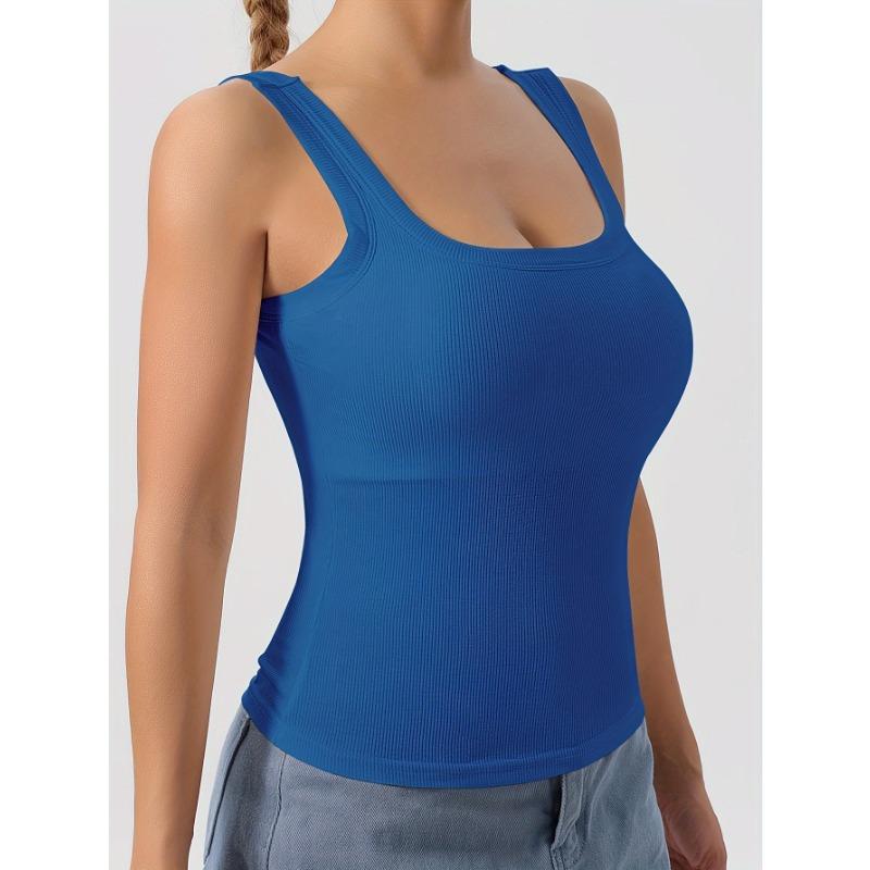 Женская майка U-образной формы в рубчик со съемными подушечками для бюстгальтера, однотонная, однотонная, повседневная, облегающего кроя, внутренняя и внешняя майка