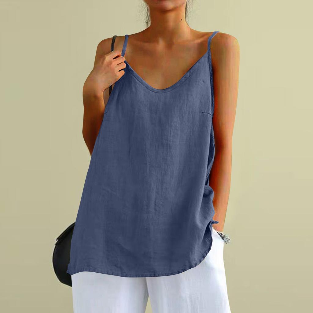 Women's Cotton And Linen Camisole Vest, Women's Summer Loose Sleeveless Versatile Bottom Top