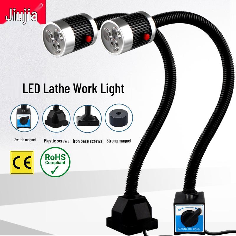 Magnetic LED Work Lights for CNC & Milling Machines, 220V/24V, Gooseneck Hose Design