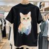 Summer 100 Cotton Fashionable Casual Loose Large Size 3D Cat Sports Round Neck
