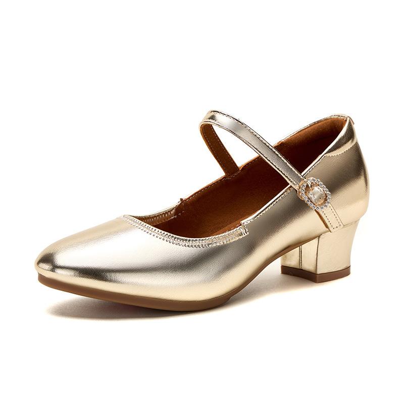 3.5см 5.5см Дышащие Удобные Неглубокие Туфли из Мягкой Кожи Мэри Джейнс 2025 Весна Средний Блочный Каблук Туфли для Танцев Офиса Мамы