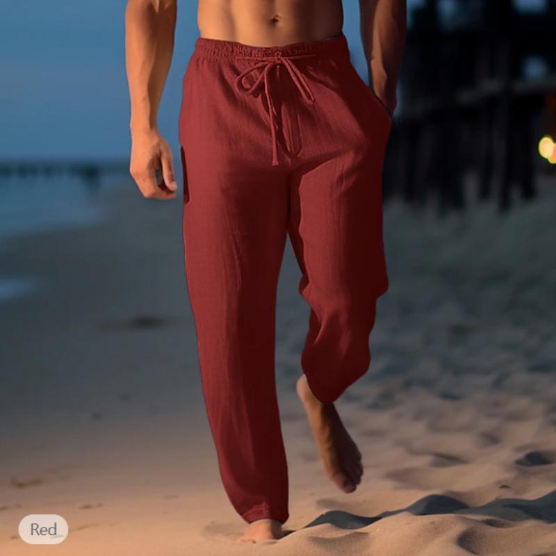 Men's Cotton Linen Trousers Summer Trousers Beach Trousers Drawstring Stretch Straight Trousers Comfortable Breathable Casual Daily Casual Trousers