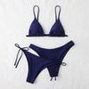 Women's Summer Fashion Sexy Solid Color Backless Lace-up  Waist Adjust Buckle Sling  Bikini Three-pieces Swimsuit