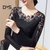 Женские топы с круглым вырезом и длинным рукавом, сетчатые кружевные вышитые пуловеры, однотонные облегающие блузки на каждый день