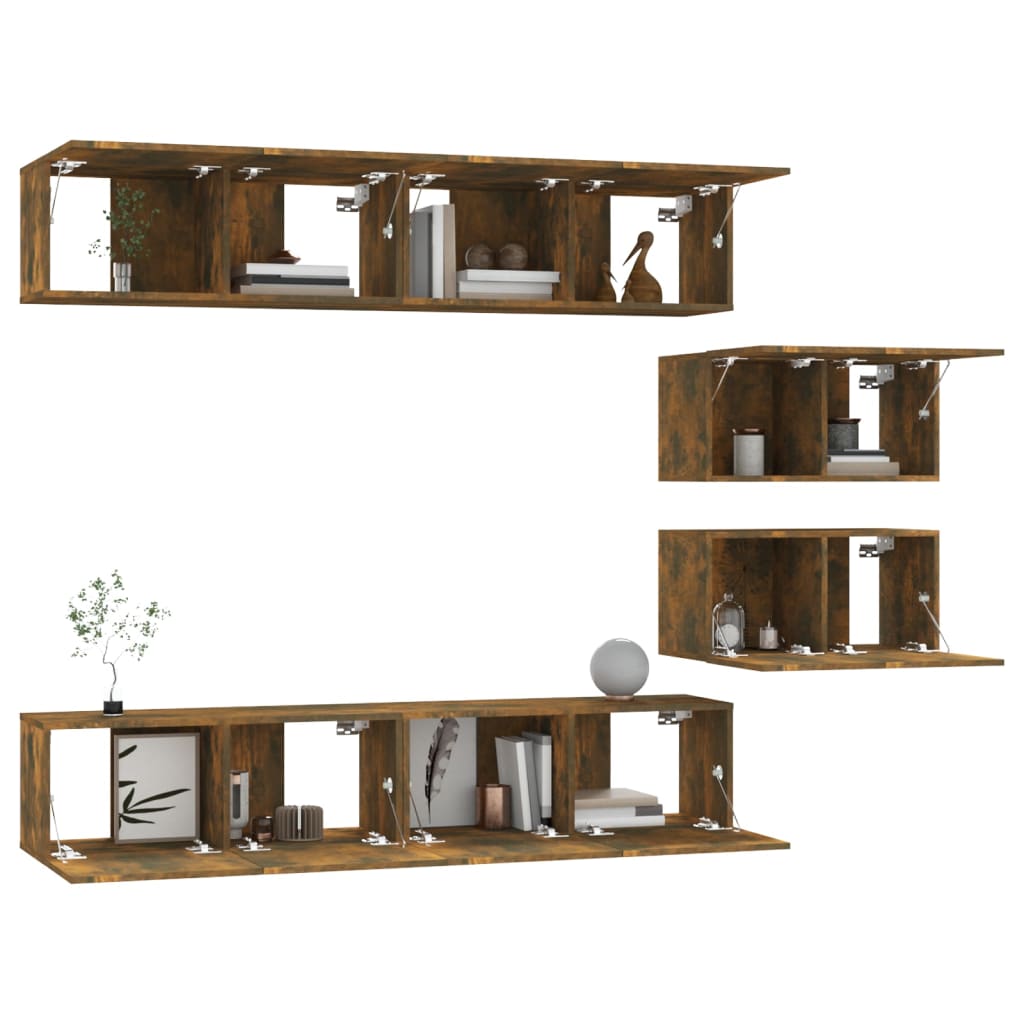 6 piece TV cabinet set smoked oak effect engineered wood