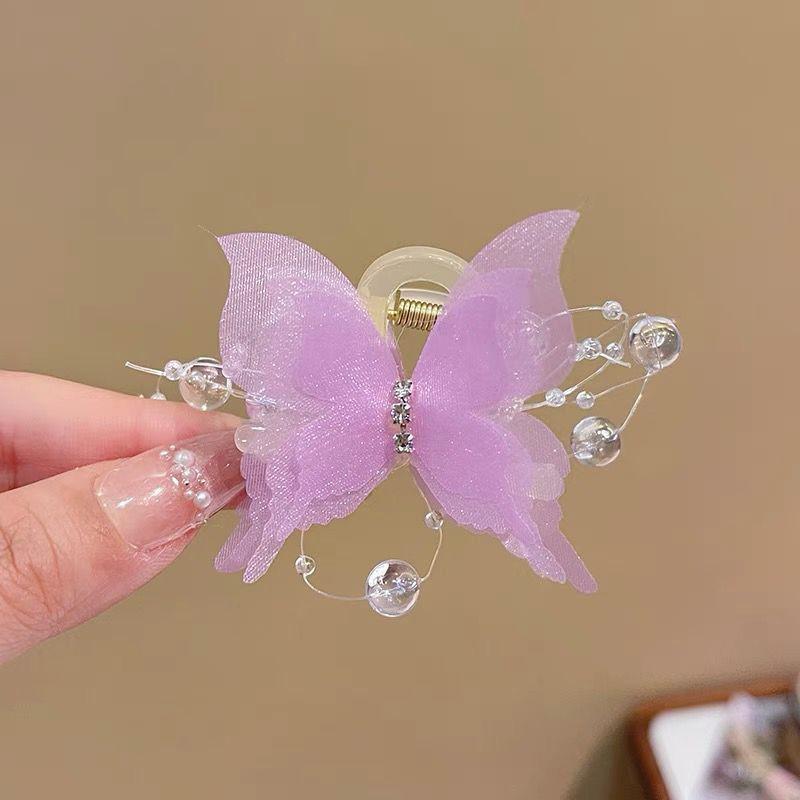 Fairy Butterfly Tassel Claw Clip – Transparent White Mori Style Hair Accessory