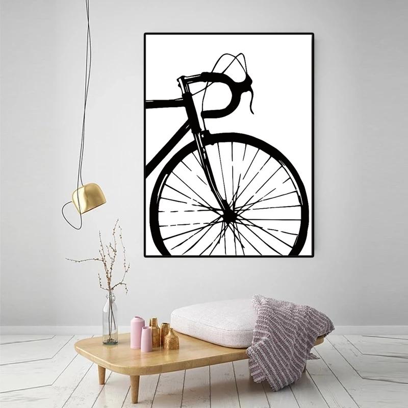 Творческое искусство Велоспорт Черный велосипед Картина на холсте Настенные картины Велосипедные принты и постеры Подарок Детская комната Домашний декор Без рамки