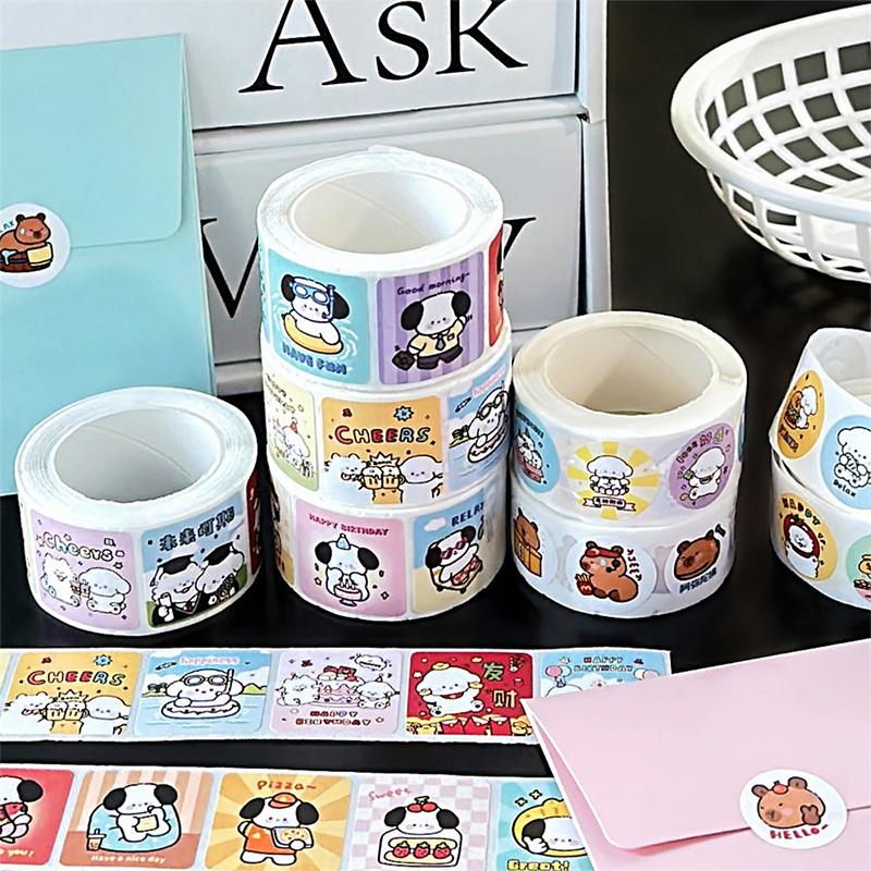 300Pcs/Roll Cartoon Animal Sticker Capibara Kapibala Puppy Hand Account Decals Gift Bag Sealing Sticker Cake Baking Label