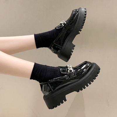 Женские черные кожаные лоферы - Британский стиль, Толстая подошва, Нескользящие, Универсальные слипоны для весны и осени