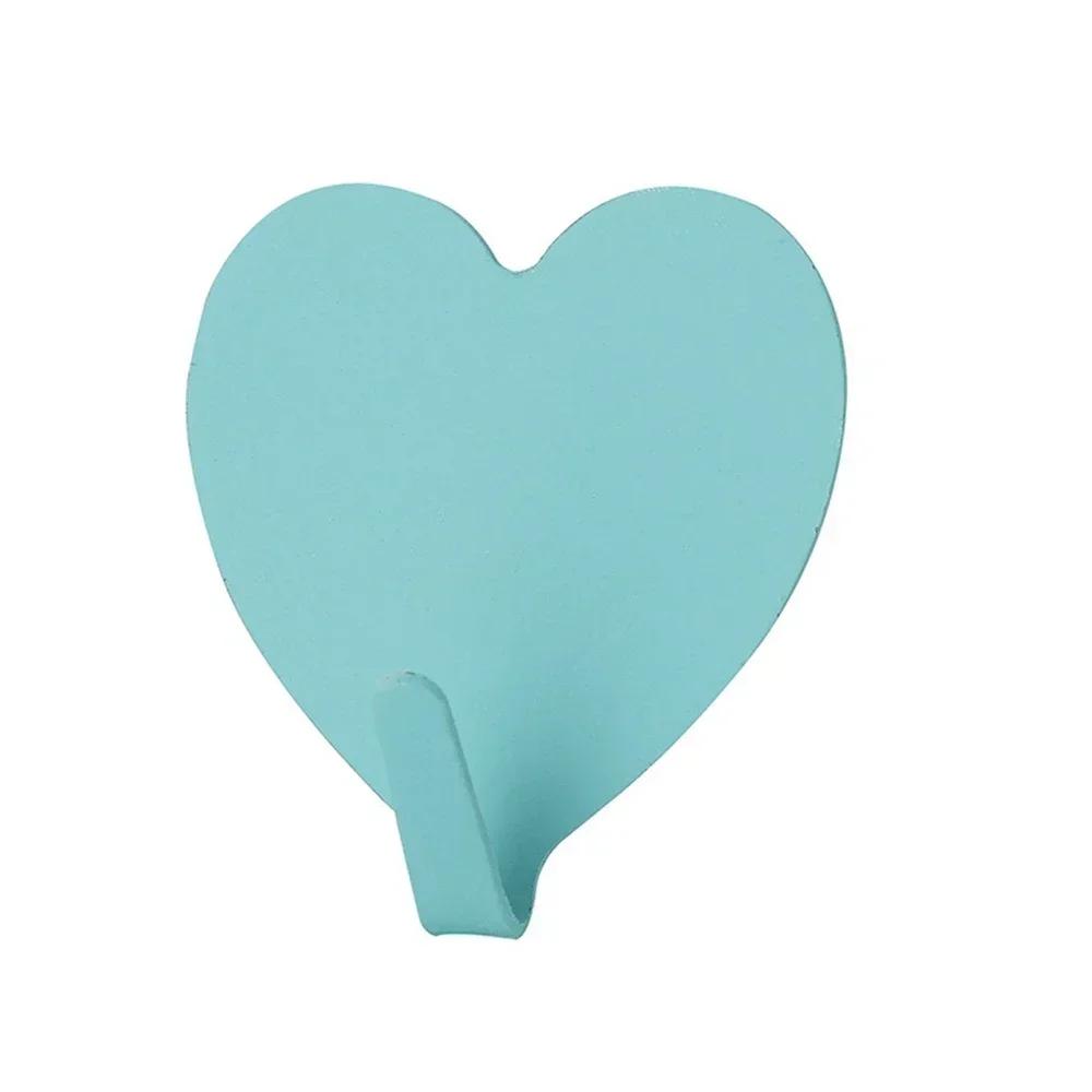 Cute Heart Shape Hooks Self Adhesive Hooks Stainless Steel Strong Sticky Wall Door Hang Bathroom Storage Organizer Holder