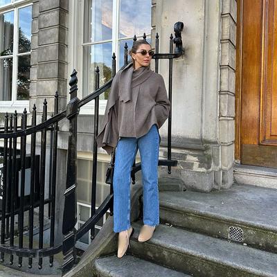 Осенне-зимняя женская шикарная однотонная куртка с воротником-шарфом, элегантная повседневная куртка-шаль с длинными рукавами, новая уличная одежда для поездок на работу