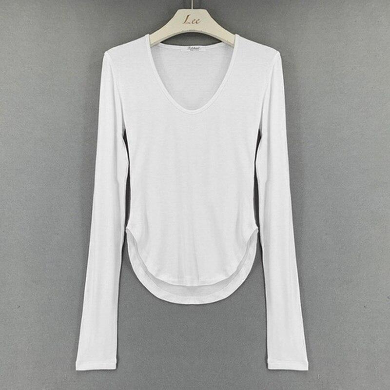 Autumn Long Sleeve Tshirt Women Fashion Slim White Woman Tshirts Tops High Elasticity Thin Skinny Tee Shirt Clothing 16075