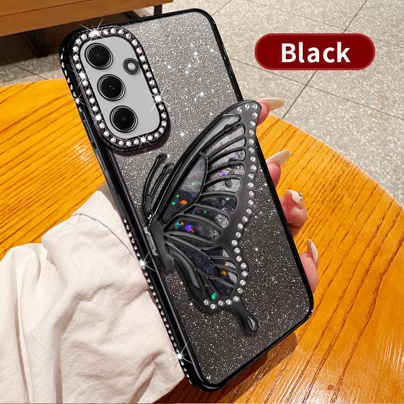 Жидкий чехол с бриллиантовым блеском и подставкой-бабочкой для Samsung Galaxy A17 A16 A26 A36 A56 A06 A15 A25 A35 A55 A14 A24 A34 A54 5G