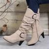 Knee-high Zipper Women's Modern Boots Women's Shoes High Quality New Pointed Toe Solid English Style Fashion Casual Plus Size 43
