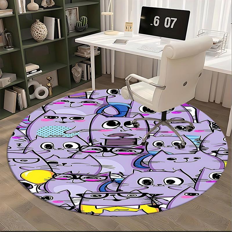 Charming Purple Cats Chair Mat Round Carpet for Home Decor, Office Use, Living Room, Bedroom Gift0393b