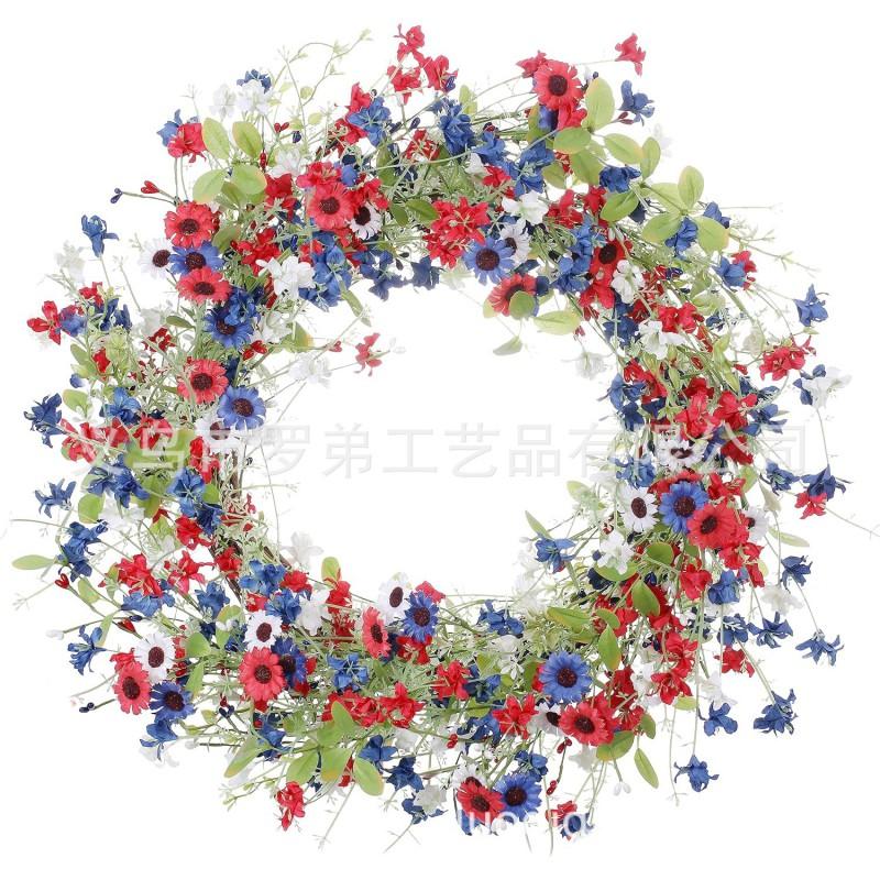 4th Of July Wreath Door Hanging Decoration With USA Flag Patriotic Party Home Outdoor Festive Display