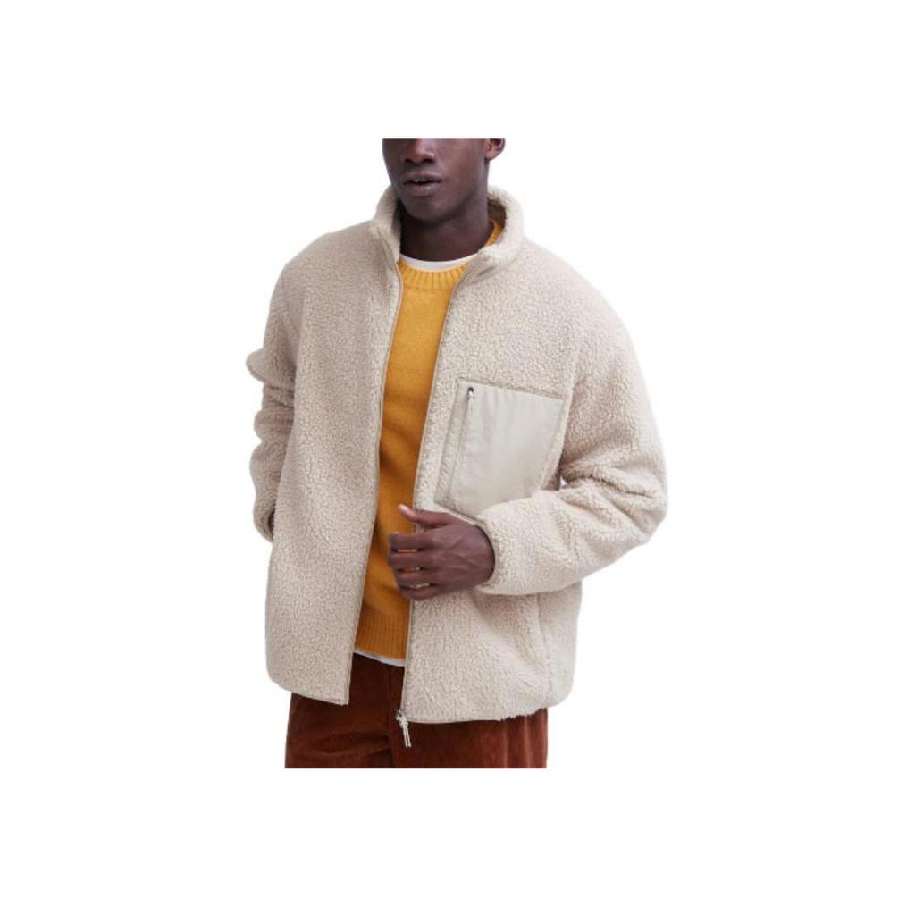 Uniqlo Однотонная карманная модель, вставками, прямой крой, молния, опущенная линия плеча, воротник-стойка, флисовая куртка, унисекс куртки, бежевый 460331-31