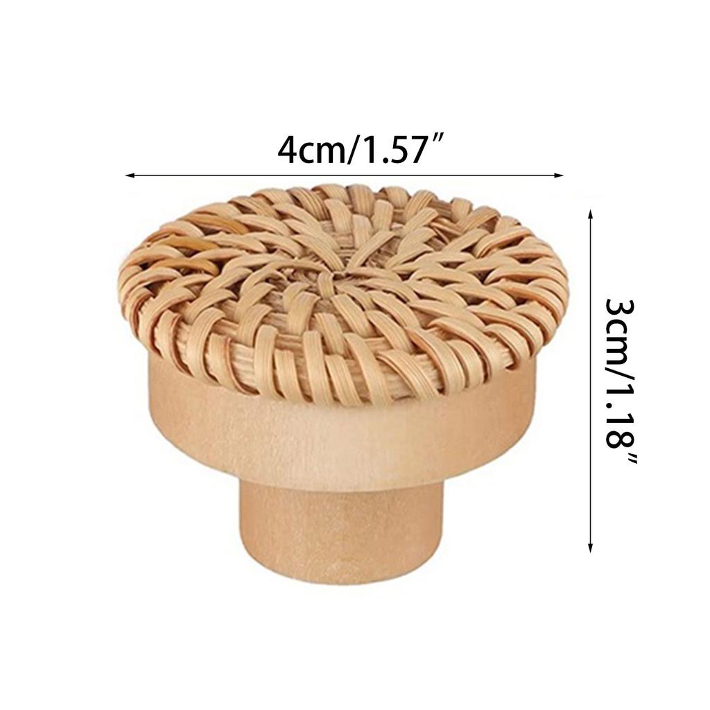 10 шт. Натуральная деревянная ручка для комода, ротанговая ручка для двери шкафа, круглая ручка для шкафа, одно отверстие для мебели