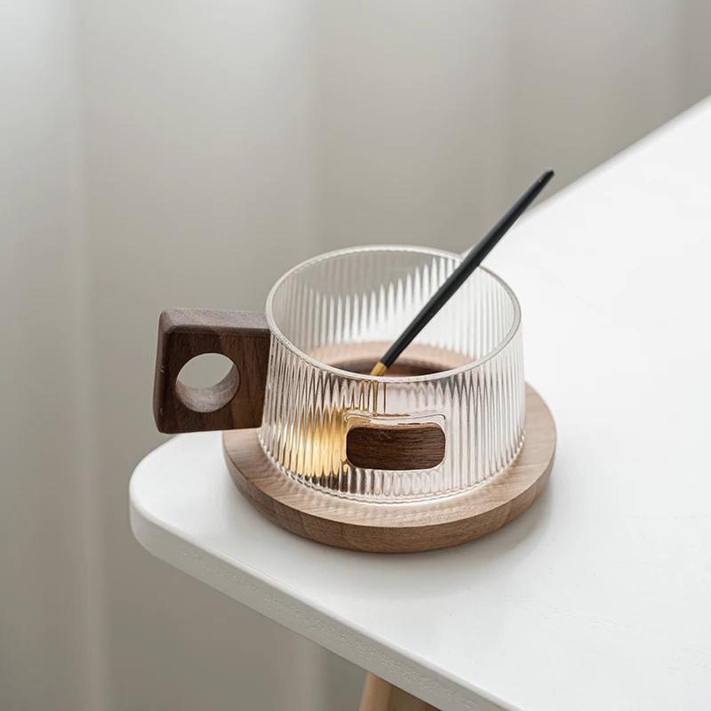 Простой набор кружек для кофе, чайные чашки 250 мл, офисная стеклянная кружка для воды, повседневная чашка для послеобеденного чая с подносом, ложка, кружка для напитков в стиле кунг-фу