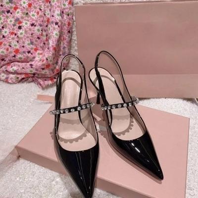 Мода 2025 Лето Новые Туфли-лодочки Женские Стразы Baotou Лакированная Кожа Острый Носок Супер Высокий Каблук Сандалии