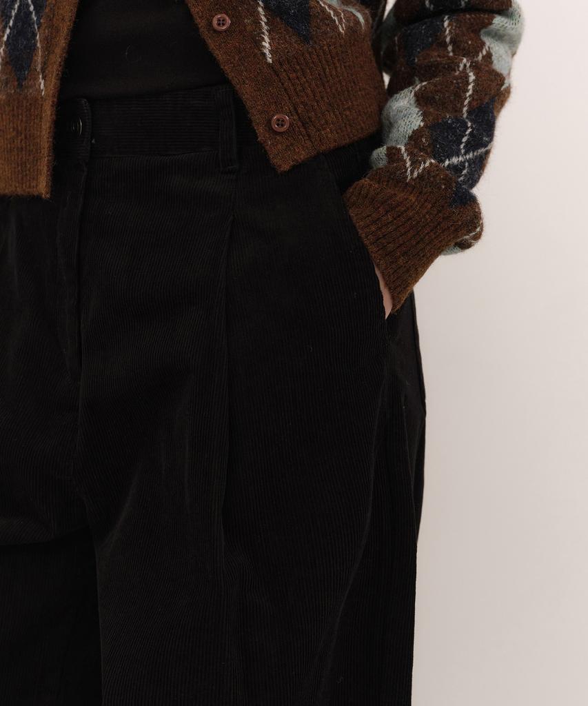 MUSINSA STANDARD WOMAN 11W Corduroy Deep Tuck Wide Pants [Black]
