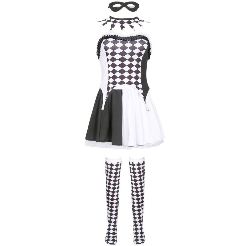 Plaid Clown Costume Devil Costume, Black and White Witch Kuila Ghost Bride Halloween Costume, Performance Costume