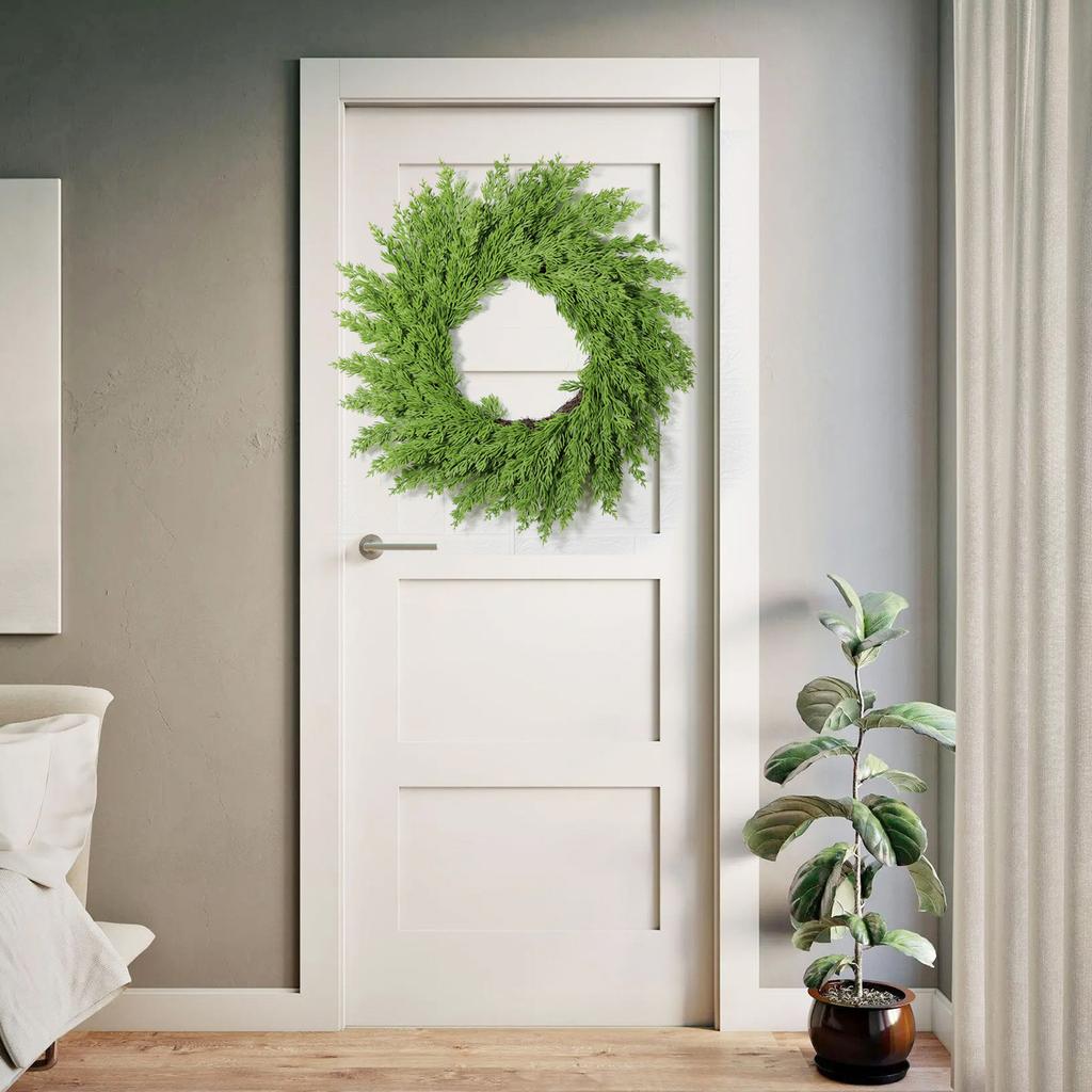 19.7 Inch Pine Wreath for Front Door PE Rattan Artificial Xmas Wreath for Wall Window Porch Indoor Outdoor Decor Green Wreath