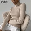 INDFS Женская мода Повседневный Осень Зима Однотонный Принт Длинный Рукав Высокий Воротник Свитера