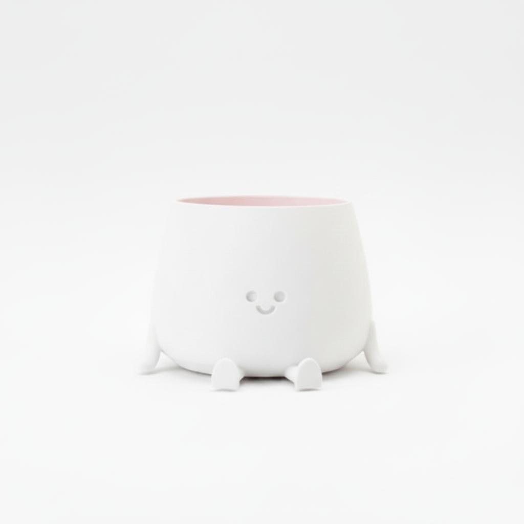 Decorative flowerpot with a smile, white, for plants, modern design
