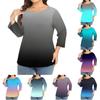 Women's Plus-size Model O-neck 3/4 Sleeve Solid Color Top