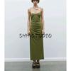 Spring New Women's Clothing French Style Casual V-neck Ruched Decorative Midi Skirt Sleeveless Sling Dress 2158262