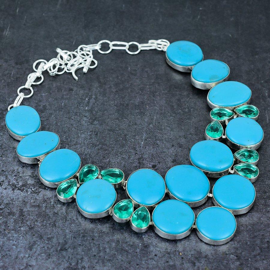 Аризонская бирюза, Диопсид 925 Стерлинговое серебро Ювелирное украшение Подарок Ожерелье 18" c6u57