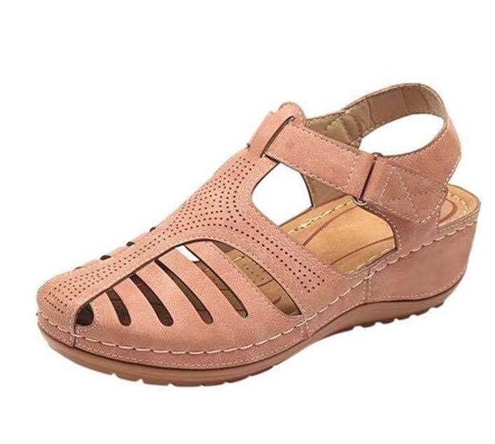 New ModelVelcro Retro Women'S Sandals Car Line Hole Shoes Non-Slip Large Size Round Head Wedge Comfortable Sandals Women