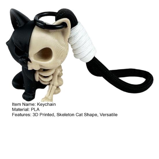 3D Printed Skeleton Cat Keychain Fidget Toy Animal Centerpiece Figurine with Movable Joints Desk Decor