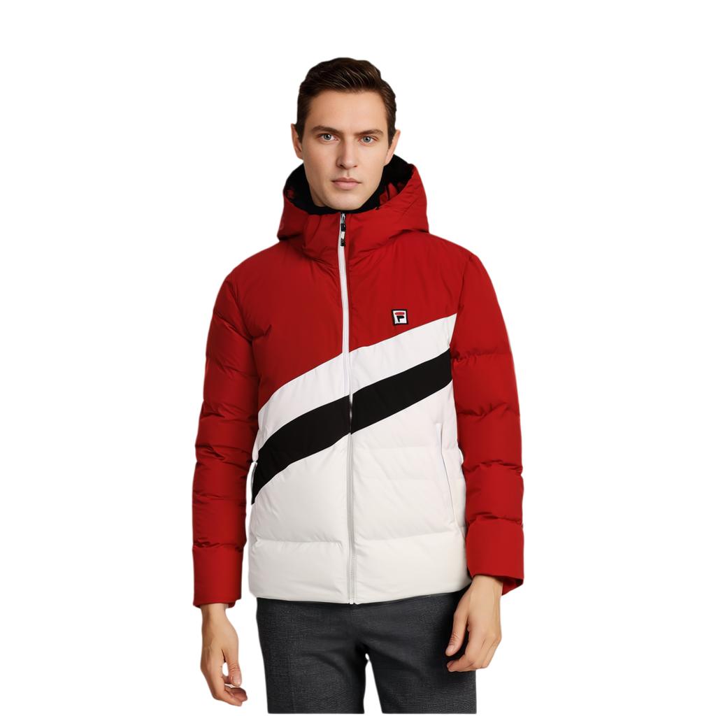 Fila Color Block Hooded Casual Down Jacket Men Outerwear Legendary-Red F11M349913F-RD
