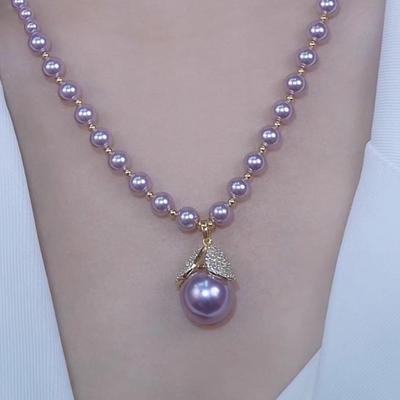 Элегантное фиолетовое ожерелье-чокер из бусин и бриллиантов с жемчугом