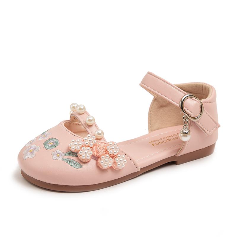 Обувь для девочек с вышитыми цветами в китайском этническом стиле с мягкой подошвой, жемчужные туфли для принцессы, модные детские милые полуботинки